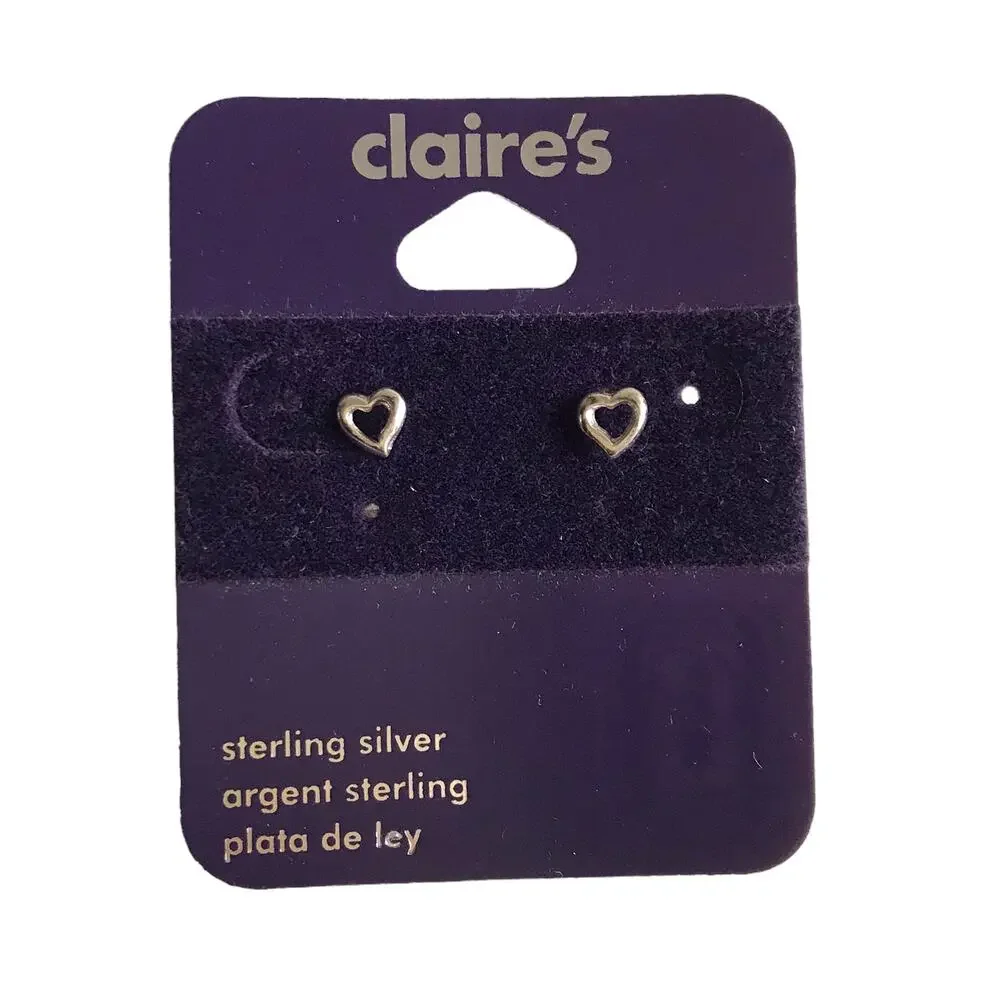 Claire’s Sterling Silver Heart Earrings Studs Post Wedding Feminine Romantic